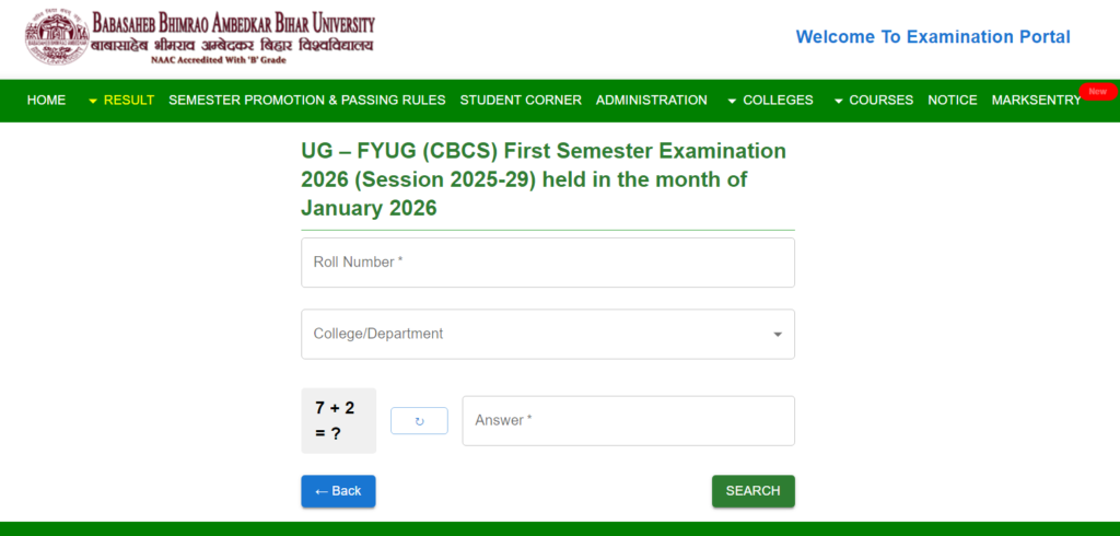 BRABU UG 1st Semester 2025-29 Result