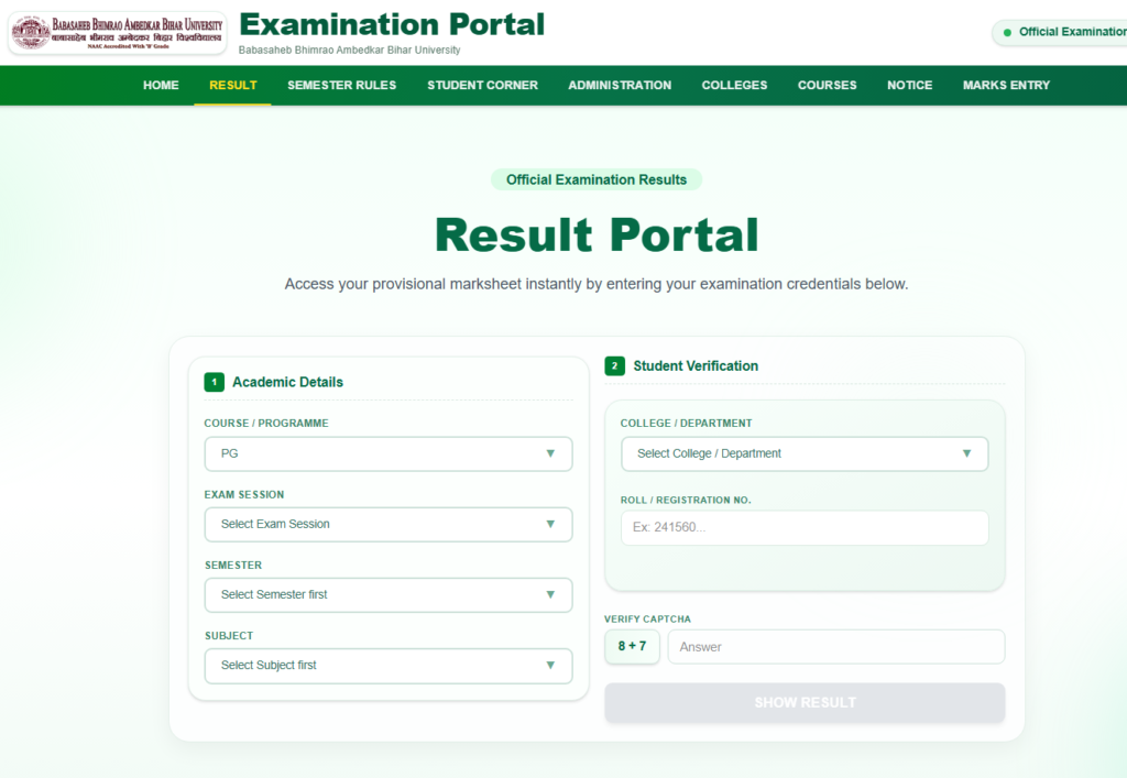 BRABU PG 1st Semester Result 2026