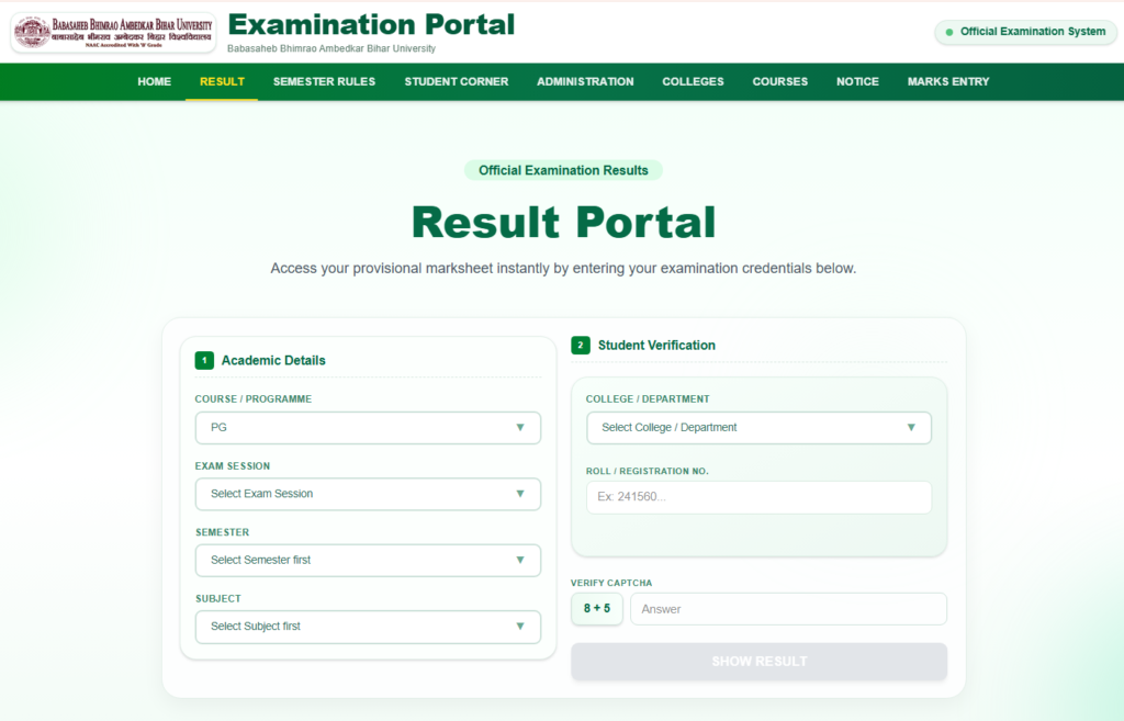 BRABU PG 1st Semester Result 2026