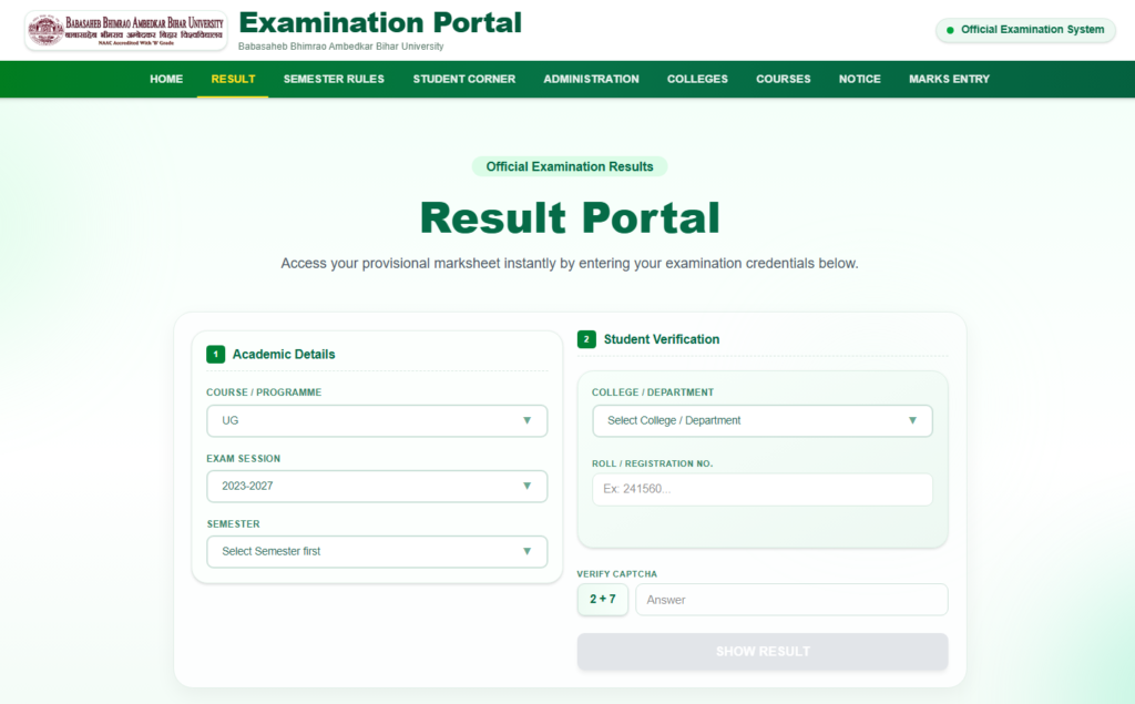 BRABU UG 5th Semester Result 2023-27