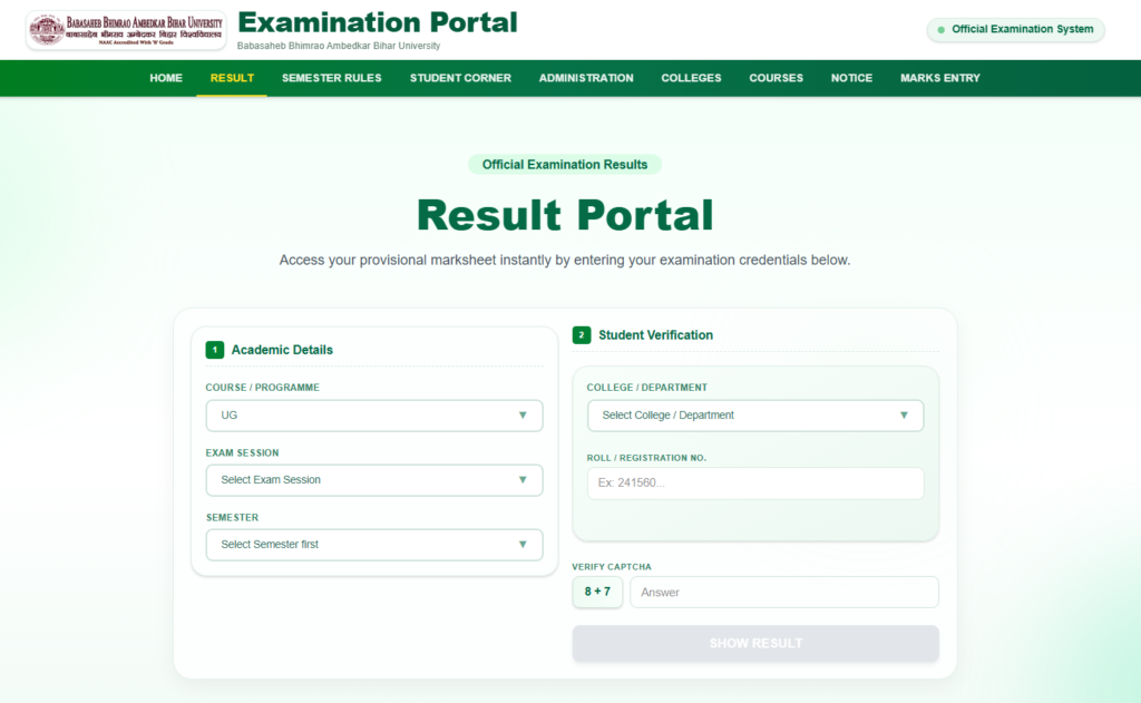 BRABU UG 5th Semester Result 2026