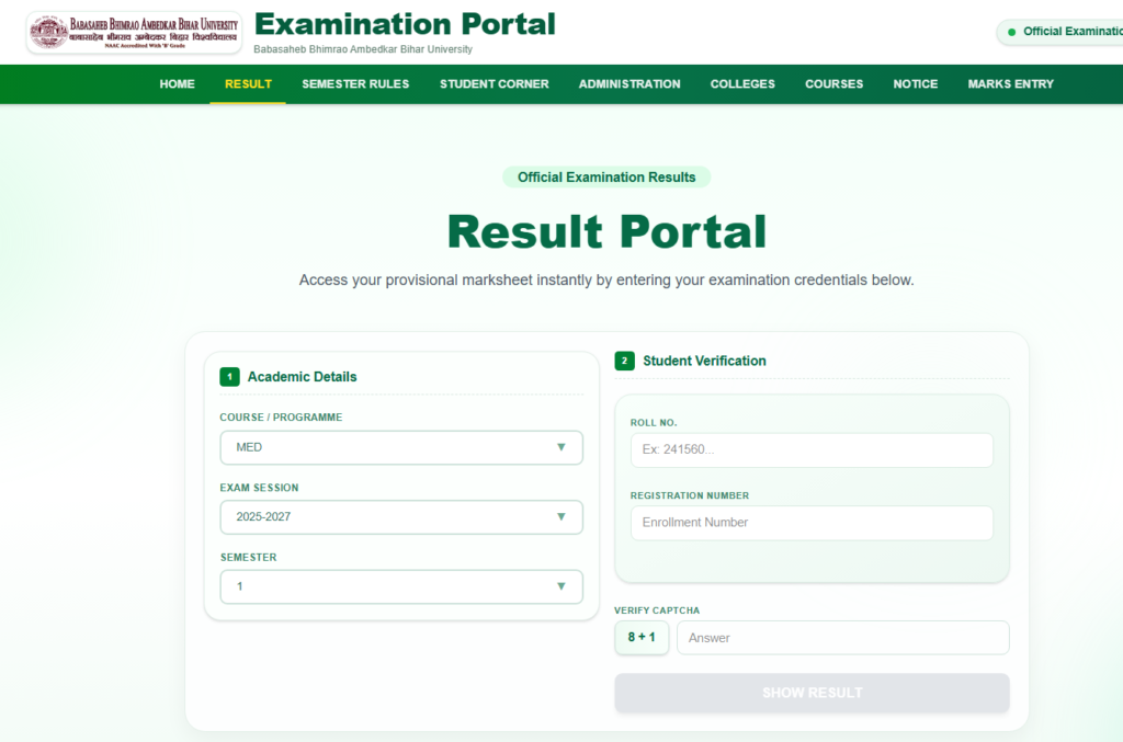 BRABU M.Ed 1st Semester Result 2026