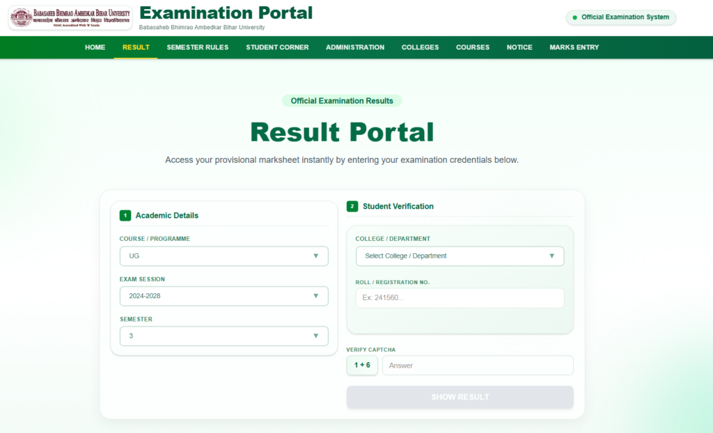 BRABU UG 3rd Semester Result 2026 Link