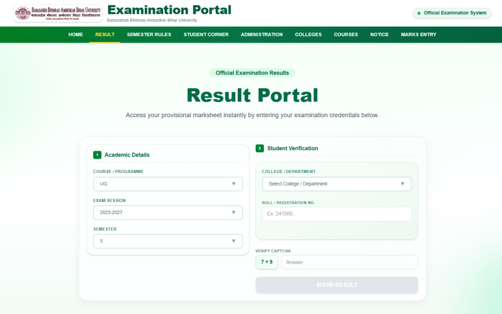 BRABU UG 5th Semester Result 2026 Link